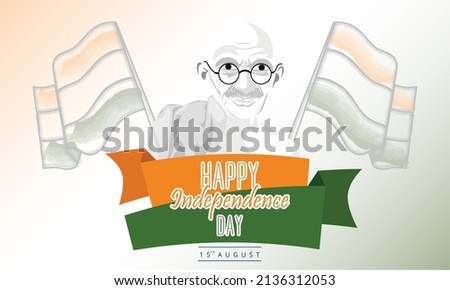 Colored poster with flag of India and gandhi silhouette India independence day