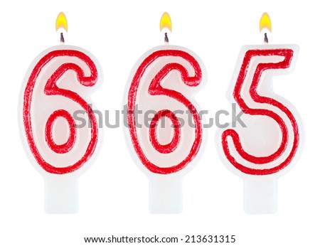 candles number six hundred sixty-five isolated on white background