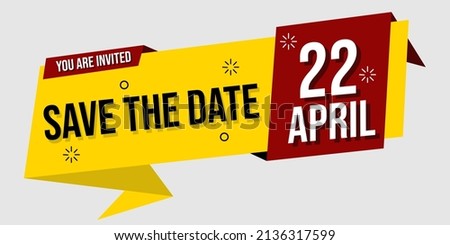 invitation banner with save the date text. memphis theme and red background Royalty-Free Stock Photo #2136317599