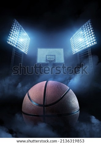 Basketball hoop and ball, 3d rendering Royalty-Free Stock Photo #2136319853