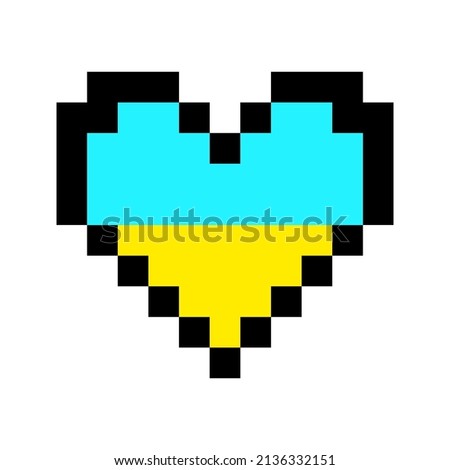 Pixel heart flag ukraine. Geometric element. National ukrainian flag. Yellow blue. Vector illustration. stock image. 