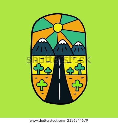 Nature mountain road wildlife design for sticker, t-shirt,