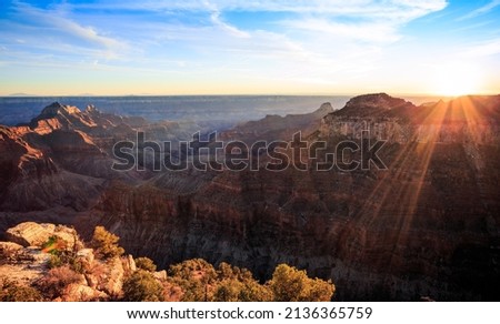 North Rim Sunset at Bright Angel Point at Grand Canyon National Park, Arizona Royalty-Free Stock Photo #2136365759