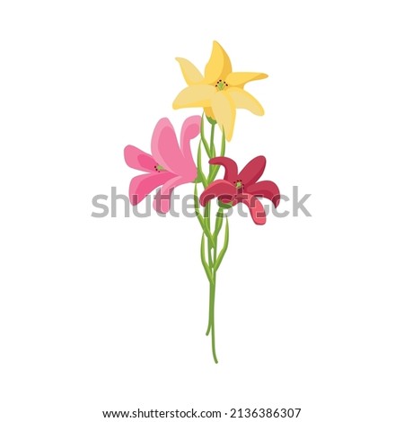 Flower shop florist icons isometric composition with isolated image of flowers bunch vector illustration