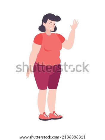 Fat people obesity composition with isolated doodle character of fat woman vector illustration