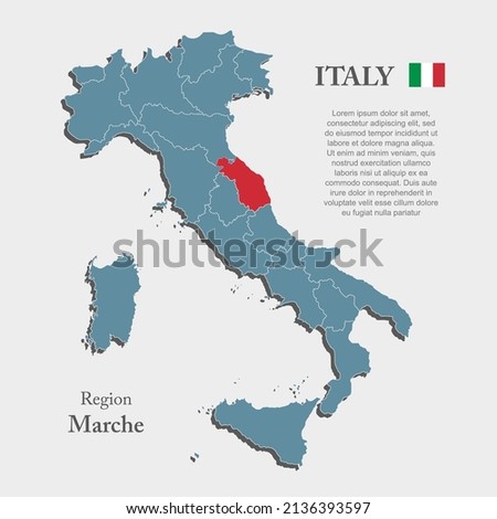 Italy country - high detailed illustration map divided on regions. Blank Italy map isolated on white background. Vector template region Marche for website, pattern, infographic