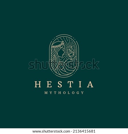 Hestia the ancient Greek virgin goddess of the hearth logo icon design template line style flat vector Royalty-Free Stock Photo #2136415681