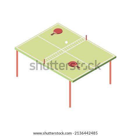 Recreation room isometric composition with isolated image of table for playing table tennis with rackets vector illustration