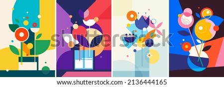 Set of abstract still life. Collection of creative posters. Royalty-Free Stock Photo #2136444165