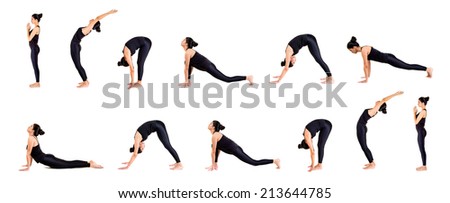 Pretty young woman practicing yoga Royalty-Free Stock Photo #213644785