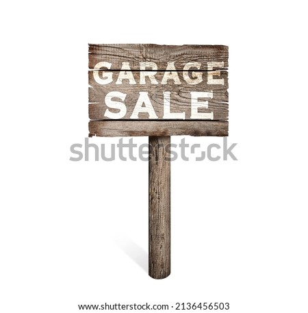 Wooden sign with words Garage Sale isolated on white