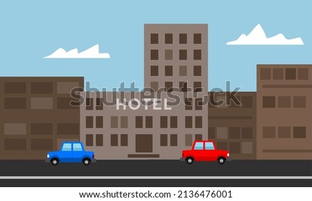 hotel building, city landscape, vector illustration 