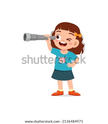 little girl standing and see using telescope Royalty-Free Stock Photo #2136484971