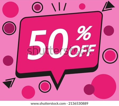 50% discount price sign. pink vector for stores