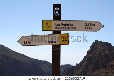 Signpost to Masca and Las Portelas in the Teno mountains on Tenerife