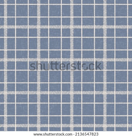 Farmhouse blue seamless check vector pattern. Gingham baby color checker background. Woven tweed all over print.  Royalty-Free Stock Photo #2136547823