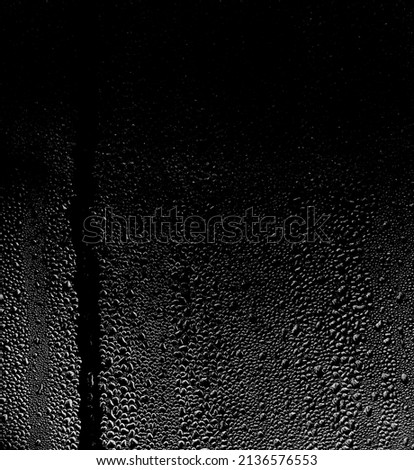 Water drops on the glass. Overlay effect of transparent drops on glass. Dripping raindrops. Fogging. Royalty-Free Stock Photo #2136576553