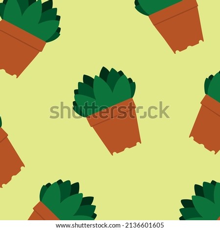 Pattern of repeating succulents. Vector illustration. Succulents isolated on colorful yellow background. Image for printing on wrapping paper tissue stationery brochures posters postcards.