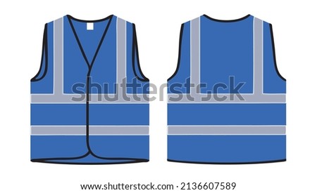 safety jacket blue in colour or safety vest realistic view vector illustration, reflected jacket isolated Royalty-Free Stock Photo #2136607589