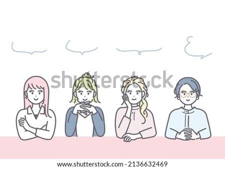 Image illustration of young women exchanging opinions. vector.