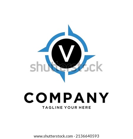  letter V with Creative Compass Concept Logo Design Template. Compass logo sign symbol. Modern vector logo design for business and company identity.