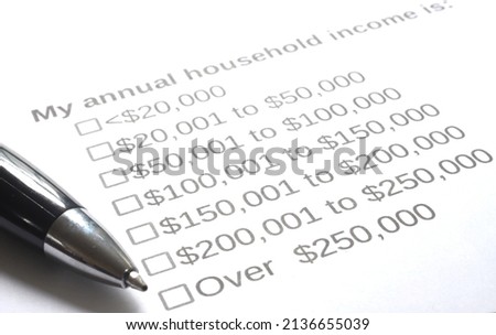 Household Income Survey Question and Answer Choices Royalty-Free Stock Photo #2136655039
