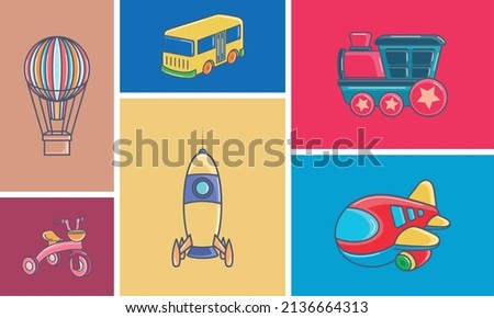 Set of different toy icons flat design Vector