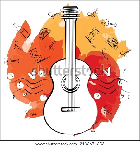 Isolated traditional wooden guitar musical instrument Spain concept Vector