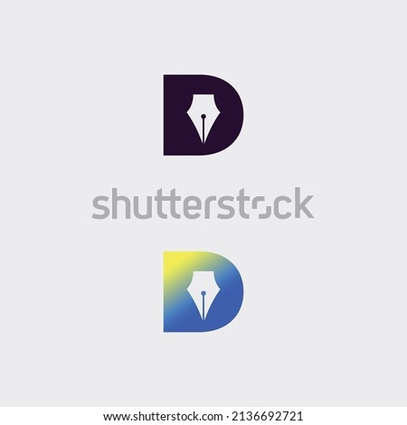 letter pen D logo gradient color. Vector abstract material design style. 