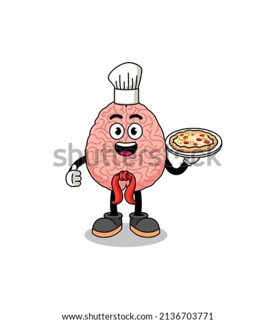 Illustration of brain as an italian chef , character design