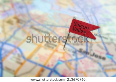 Red Silicon Valley pin in map near San Jose, California                                Royalty-Free Stock Photo #213670960