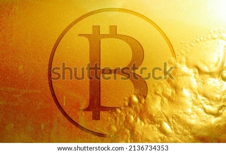 Bitcoin crisis concept. Golden plate with crypto currency rotting from within. Royalty-Free Stock Photo #2136734353