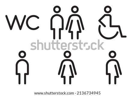 Toilet line icon set. WC sign. Men,women,handicap symbol. Restroom for male, female, transgender, disabled.Vector illustration Royalty-Free Stock Photo #2136734945