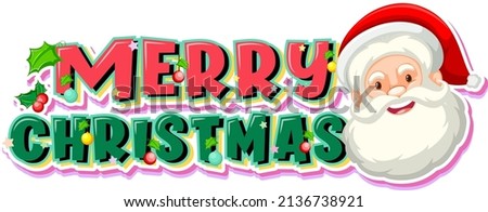 Merry Christmas typography logo with Santa Claus face illustration