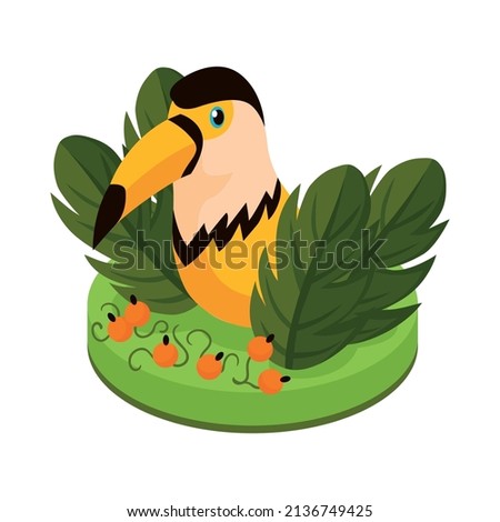 Isometric brazilian rio carnival festival composition with image of bird surrounded by colorful flowers vector illustration