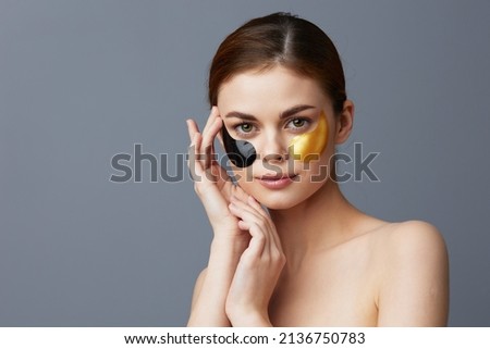 young woman skin care face patches bare shoulders wrinkle smoothing close-up Lifestyle