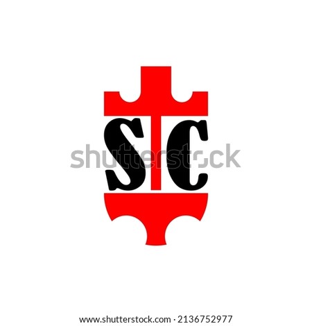 Initial letter SC red crown shield simple logo. Minimal and unique.