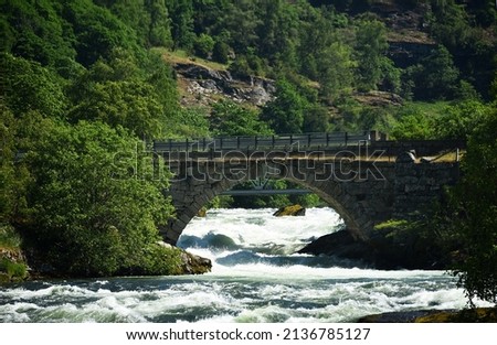 A stone bridge over the river in Laerdal in Norway