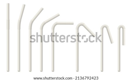 Biodegradable Eco Friendly White Paper Drinking Straw Set. EPS10 Vector Royalty-Free Stock Photo #2136792423