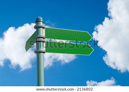 Customizable green street sign on a blue cloudy sky (with clipping path)