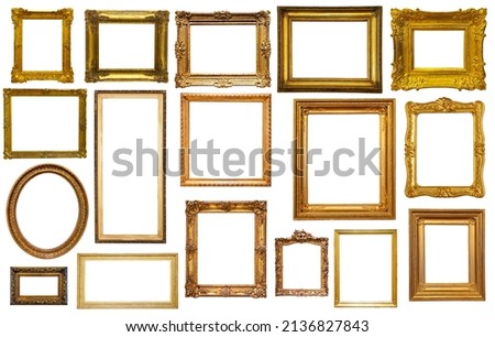 collection of isolated old fashioned empty art frames in different shapes Royalty-Free Stock Photo #2136827843