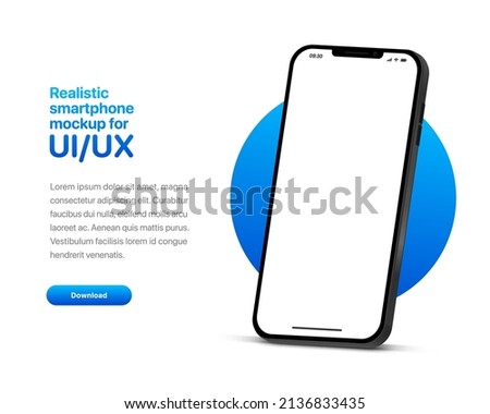 3d high quality vector smartphone mockups. Ultra realistic mobile device UI UX mockup for presentation template. 3d isometric phone with different angles views. Cellphone frame with  fillable field. Royalty-Free Stock Photo #2136833435