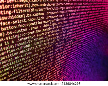 Template of website, selective focus. Concept of security, programming and hacking, deep decryption and encryption. Writing programming functions on laptop