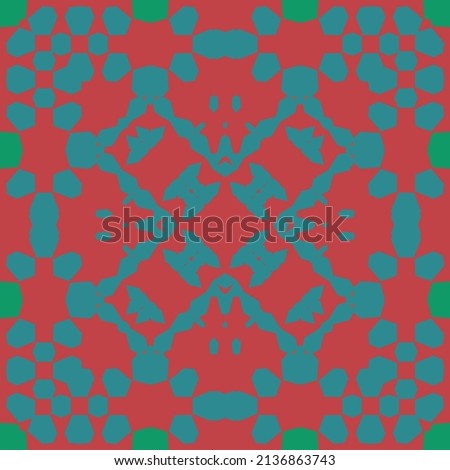 Antique mexican talavera ceramic. Universal design. Vector seamless pattern trellis. Red floral and abstract decor for scrapbooking, smartphone cases, T-shirts, bags or linens.