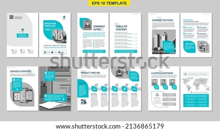 Brochure creative design. Multipurpose universal template, include cover, back and inside pages. Trendy minimalist flat geometric design. Vertical a4 format. Royalty-Free Stock Photo #2136865179