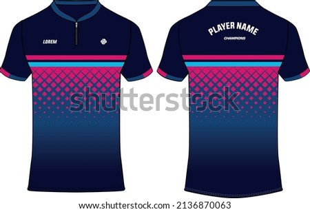 Sports polo collar t-shirt jersey design flat sketch illustration, Abstract Pattern Cricket jersey concept with front and back view for Soccer, Football, Tennis and badminton uniform kit