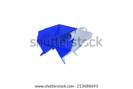 Blue Origami Sheep isolated on white