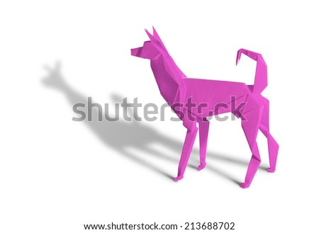 Pink Origami Dog isolated on white