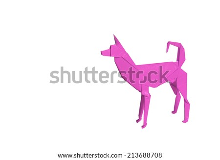 Pink Origami Dog isolated on white