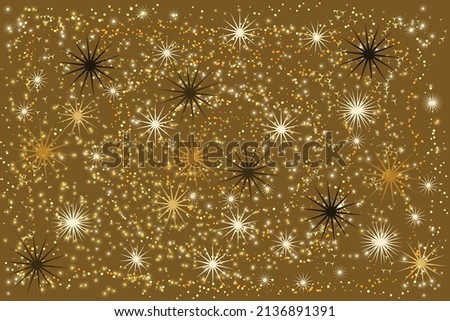 Abstract golden background with white and yellow stars for cover, packaging, postcard.